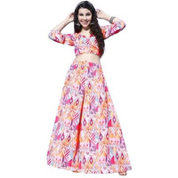 Varanga Women Multi Colour Abstract Printed Wrap Top Paired With Tonal Printed Flared Bottom