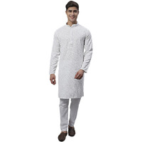 Jompers Men's Chikankari Embroidered And Sequence Kurta With Pyjama (White, Xxl)