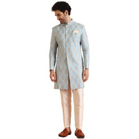 Kisah Cotton Blend Sherwani Trouser Set For Men | Indo-Western Mens Ethnic Wear For Weddings And Functions | Ka-7074-T301-42-Blue