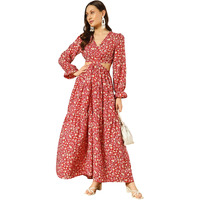 Kzully Women's Rayon A-Line Maxi Dress (Sfs_2001_Red_Rose_L_Print Peach