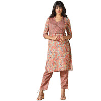 Leriya Fashion Kurti For Women | Cotton Blend Abstract Leaf Printed Kurtis With Elegant Side Dori Design | Suitable For Festival | Office | Casual | Valentine S Gifts For Girls (Xx-Large, Pink)