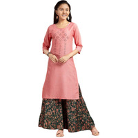 Aarika Girls Casual Wear Peach Colour Embellished Cotton Kurti (9-16 Years)
