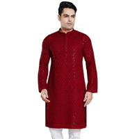 Divisive Men's Sequince Embroidered Cotton Blend Only Kurta (Dkrt6_S_Red)