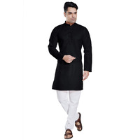 Divisive Men's Plain Cotton Blend Linen Slim Fit Kurta Pyjama Set (Dkrt53_L_Black)