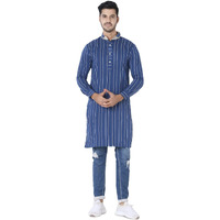 Om Sai Latest Creation Multicolored, Full Sleeve, Mandarin Collar, Paln Batik Long Printed Kurta For Men's (Blue, Medium)