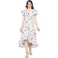 Oomph! Dress For Women Stylish| Summer Vacation Style |Floral Print Wrap Maxi |Lightweight Flared Maxi Dress For Casual & Holiday Wear White