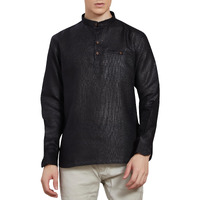 Divisive Men's Pure Cotton Linen Full Sleeves Ethnic Casual Relaxed Fit Short Kurta/Shirt (Dkrt503_M_Black)