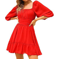 Patlani Western Dresses For Women | Solid Georgette Smock Off Shoulder- Dress | Midi Western Dress For Women.(Off-Red-L)