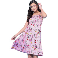 Oomph! Women's Western & Fusion Wear Knee Length A-Line Pink Dress In Crepe Fabric With Shoulder Straps And No Sleeves - Md641Xl
