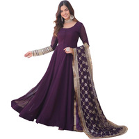 Fashion Basket Women's Purple Georgette Anarkali Gown,Bottom And Dupatta Set (Medium)