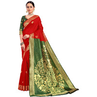 Glory Sarees Women's Banarasi Silk Blend Saree With Blouse Piece (Gs_Banarasi_Saree126_Red)