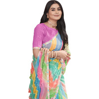 Glory Sarees Women's Georgette Leheriya Foil Print Saree With Blouse Piece (Leheriya_Saree_107_Multicolor)