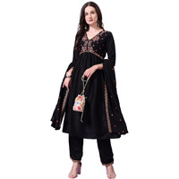 Pratham Blue Women's Silk Embroidered Anarkali Kurta Palazzos With Dupatta |Kurta Sets For Women |Women Kurta | Women Embroidered Kurta Sets Kurtis |Women Kurta Pant Set (Bkp-1003-L_Black)