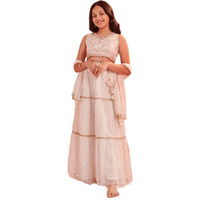 Pspeaches Girl's Net 1 Lehenga, 1 Choli, 1 Dupatta (L-Whitefoil-7- White_7-8Y)