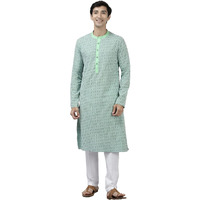 See Designs Men Green & White Printed Pure Cotton Straight Kurta_Sdkt1035L