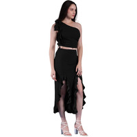 Kotty Women's One Shoulder Sleeveless Top Skirt Co-Ords(Black,L)
