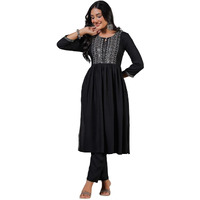 Anubhutee Women's Black Sequins Embroidered Pure Cotton Straight Kurta