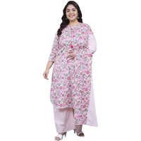 Tissu Women's Plus Size Pink Floral Printed Pure Cotton Kurta & Palazzo With Dupatta (T_684_Pink_6Xl)