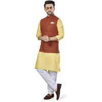 Be Active Men's Solid Linen Blend Kurta Pyjama 3 Piece Set || Men Kurta Pajama With Modi Jacket || Kurta Pajama Nehru Jacket For Men (Rfset0011-3-L)