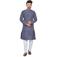 Be Active Men's Cotton Regular Fit Solid Lucknowi Kurta Pyjama Set, Navy Blue, Xl (Rfsk0013 12