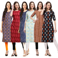 Pinkmint Women's Crepe Digital Print Straight Kurta(Pack Of 6)[Qv-369-337-366-343-344-330-M]