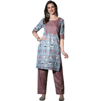Dhruvi Trendz Women Cotton Blend Fancy Kurta Set Regular Fit Printed (Dt-K2705&P127_Grey_S)