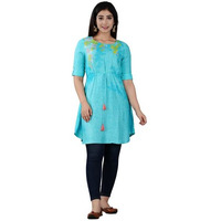 Digital Shopee Women's Rayon Printed Regular Dress Shirt (Ds-113-Short Kurti-M_Turquoise