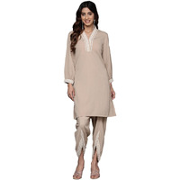 Varanga Women Beige Cotton Lace Detailed Co-Ord Sets