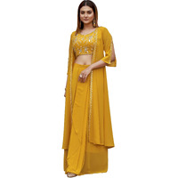 Womanista Women's Georgette Solid Straight Embroidered Kurta Set (Kurtaset_1386_Yellow