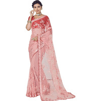 Glory Sarees Women's Net Saree With Embroidery Work (Gs_Luxury131_Pink)