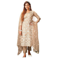 Womanista Women's Cotton Embroidered Kurta Set (Kurtaset_1121A_Beige