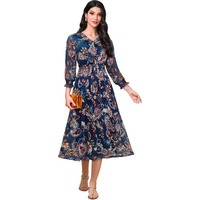 Toochki Navy Blue Georgette Paisley Print Fit & Flared Kurti Kurta Dress For Women A Line Suitable In Summer Latest Trendy Stylish Kurtas