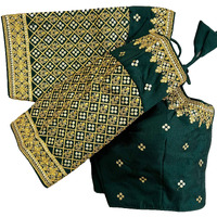 Vihu Fashion Women's Milan Silk Heavy Golden Codding Embroidery Sequins Work Green Saree Blouse(Reva Green)