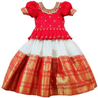 White Button Girl's Polyester Blend Readymade Lehenga Choli (Baby Jecq Red Check Choli-4-5 Years, White_4 5