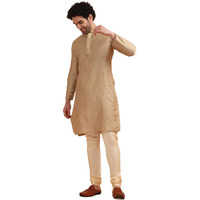 Kisah Mens Woven Silk Blend Kurta Churidar Set - Traditional Ethnic Wear For Men For Weddings & Festivals, Beige, 44