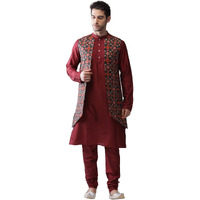 Kisah Men Kurta Jacket Set Cotton Blend Fabric Full Sleaves, Knee Length, Regular Fit, Mandarin Collar Ethnic Wear