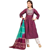 Aarika Girls Ethnic Wear Purple-White Colour Floral Print Rayon Kurti Pant Set-8-15 Years (Kp-Sd-5869)