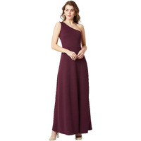 Miss Chase Women's Designer Solid One-Shoulder Sleeveless Solid Maxi Dress With Zip Closure And Side Slit (Mcss19D12-53-184-06, Wine Red, X-Large)