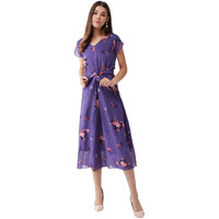 Miss Chase Women's Multicolored Base Lavender V-Neck Short Sleeved Floral Pleated Midi Dress (Mcss19D12-95-190-09, Multicolor-Base Purple, Xxxxl)