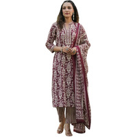 Nainvish Women's Rayon Printed Straight V-Neck Kurta Pant With Dupatta (Sd686_Kbd-Xl_Maroon)
