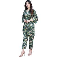 Nainvish Women's Green Printed Straight Rayon Blend V-Neck Co-Ord Set (Sd726_Kb-L_Green)