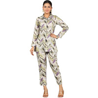 Nainvish Women's Yellow & Purple Printed Straight Rayon Blend Collar Neck Co-Ord Set (Sd731_Kb-L_Yellow & Purple)