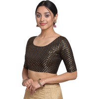 Oomph! Women's Art Silk 3/4 Sleeve Fitted Saree Blouse (Group 42_Soot Black L)