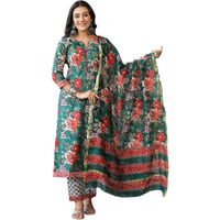 Fabnex Women Cotton Blend Kurta Pant Set With Dupatta (K-121-Green-L)