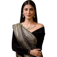 Flosive Ayn Women's Present Banarasi Soft Lichi Silk Saree Krishna Jacquard Rich Pallu Design Work Zari Woven Kanjivaram Silk Style Saree With Soft Lichi Silk Blouse Piece (Black)