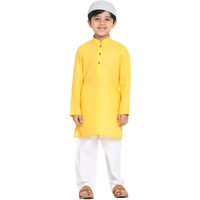 Jbn Creation Boys' Yellow Cotton Blend Kurta Pyjama And Cap Set (Jbnbk066Ywnpwhnc_32 White_9 Years-10 Years)