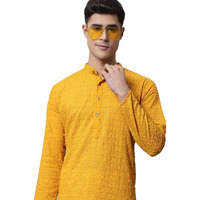 Jompers Men Mustard And Embroidered Kurta With Churidar (Mustard, Xxl)