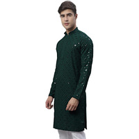 Jompers Men's Chikankari Embroidered And Sequence Kurtas Only (Olive, S)