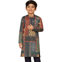Kisah Kid's Cotton Full Sleeves Regular Fit Knee Length Abstract Multi Kurta (7-8Y) Multicolour