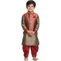 Jbn Creation Boys' Maroon And Rose Gold Silk Blend Ethnic Jacket, Kurta And Dhoti Pant Set_Vasbj025Manbuk006Mancdma_34